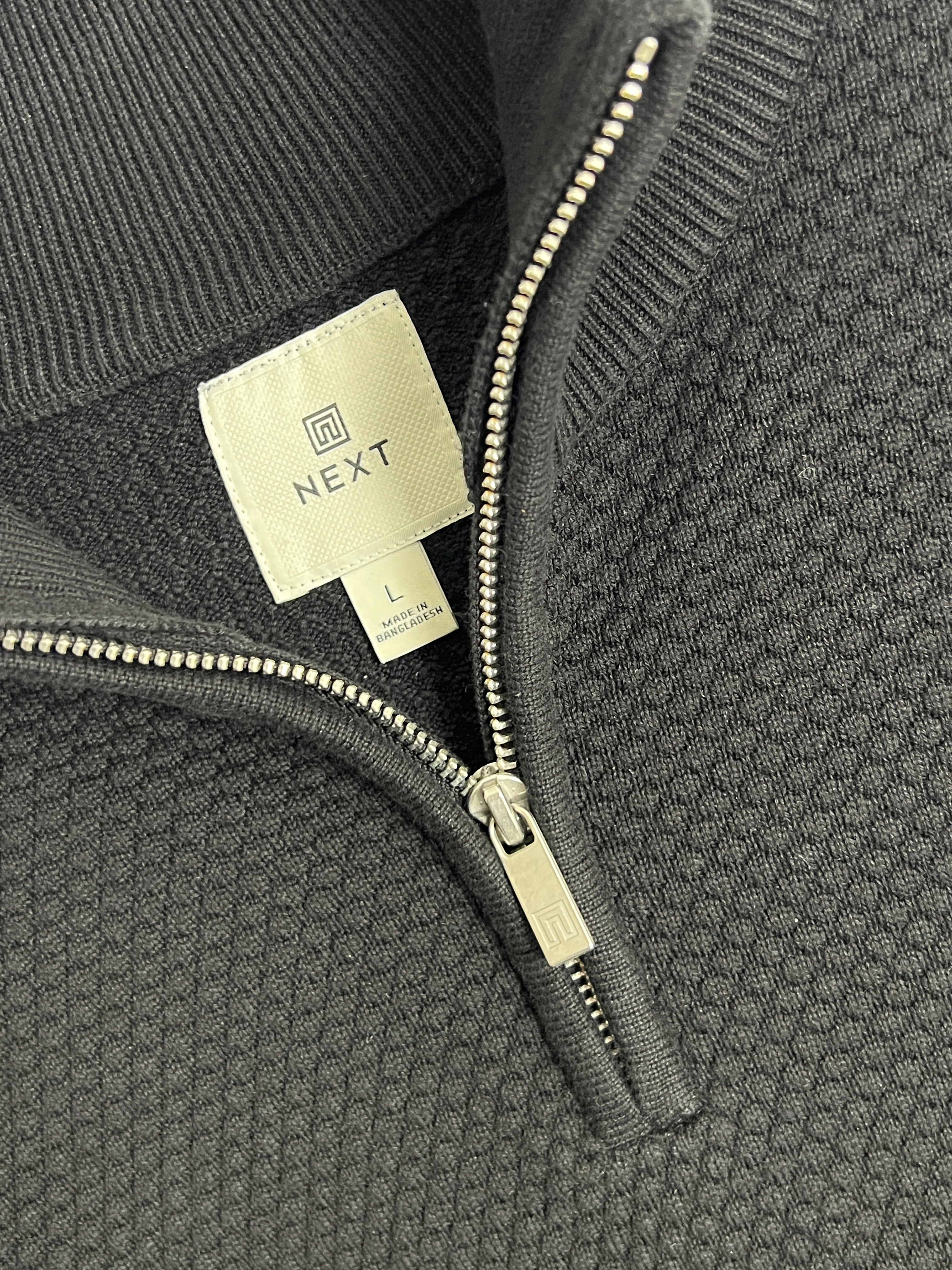 Next Black Textured Quarter Zip