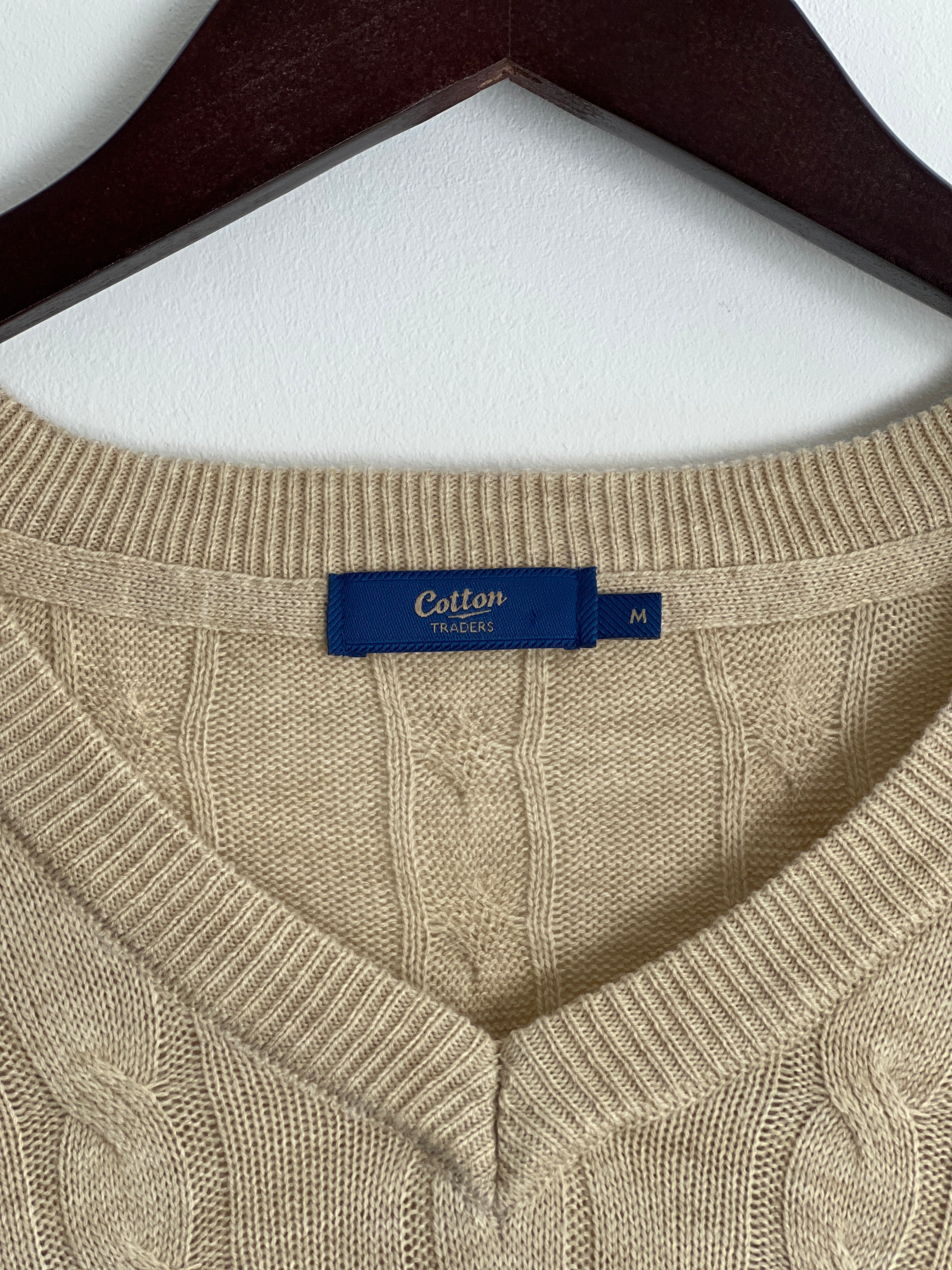 Cotton Traders Beige Cable Knit Jumper